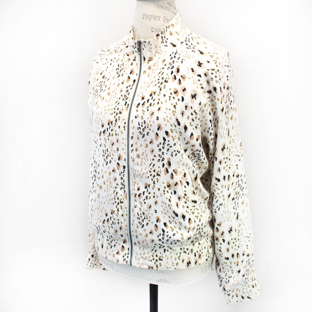 Saltwater Luxe Animal Print rayon bomber jacket top pockets zipper lined Small